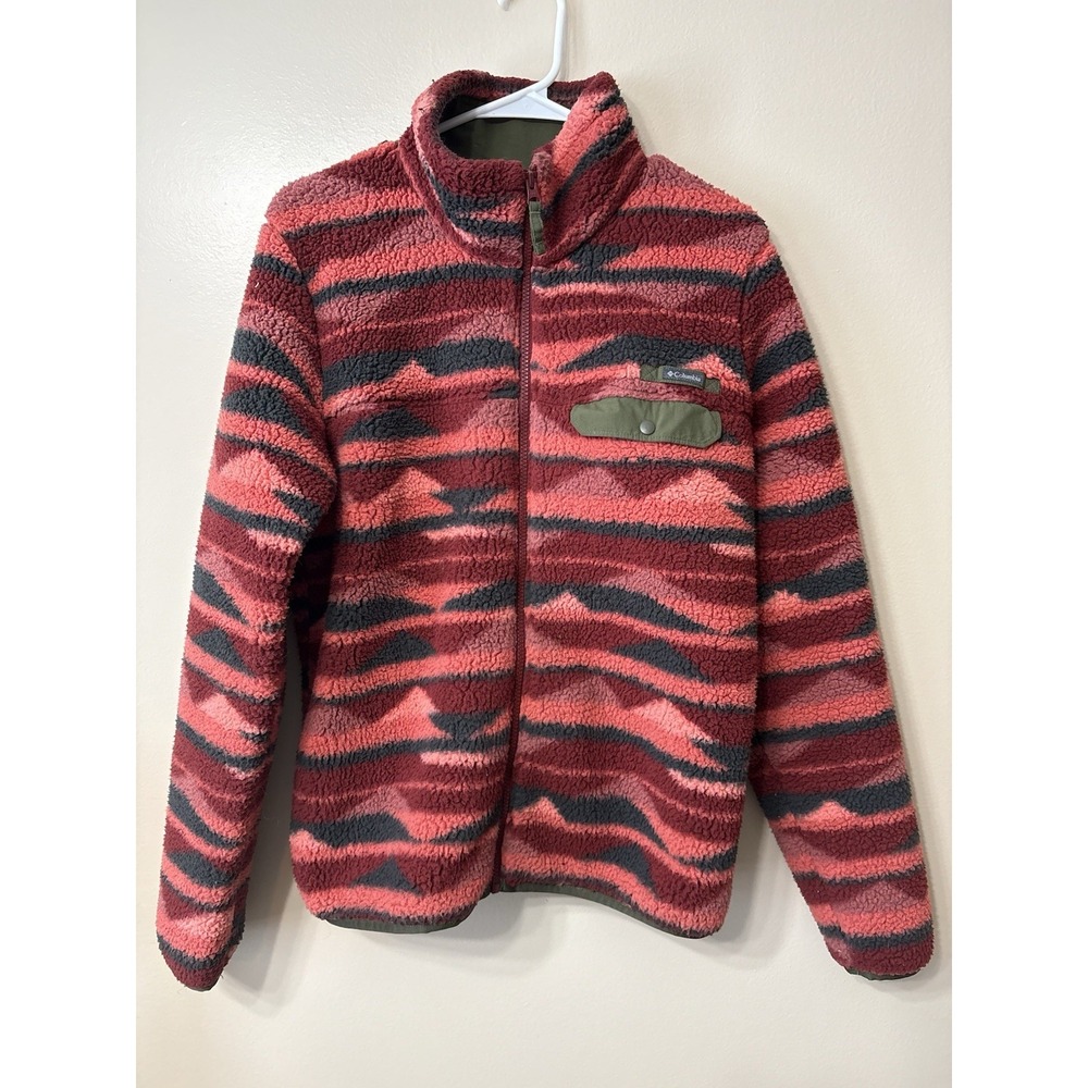 Womens Large Columbia Mountainside‎ Sherpa Full Zip Southwest Jacket Red Green